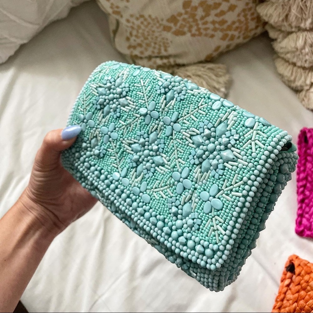 Anthropologie Mint Beaded Clutch